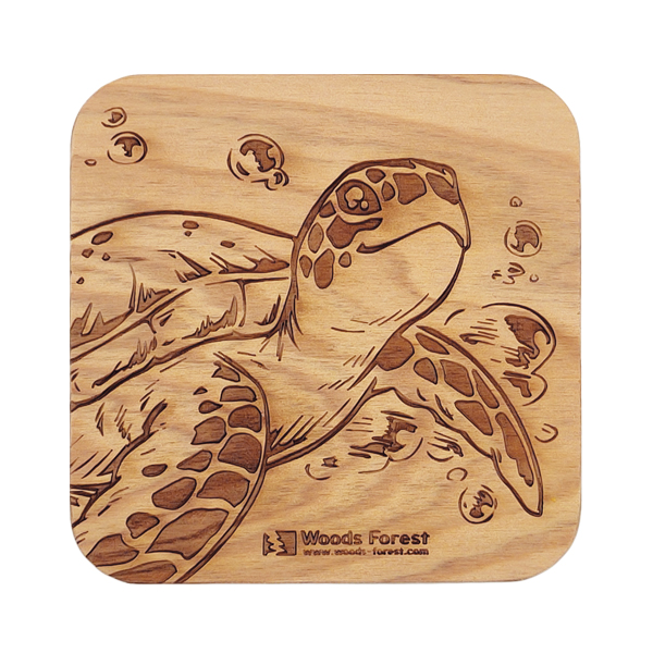 原木杯墊-海龜(方) 1