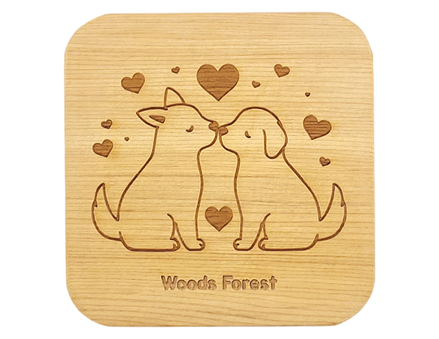 原木杯墊-愛心狗 1